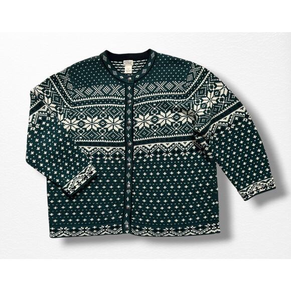 Vintage LL Bean Cotton Fair Isle Cardigan, Size 2X - Picture 5 of 11